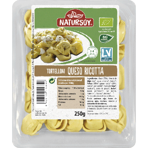 Natursoy- Tortelloni formatge ricotta 250 gr