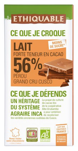 Xocolata llet més cacau 56% Bio Perú 100 gr